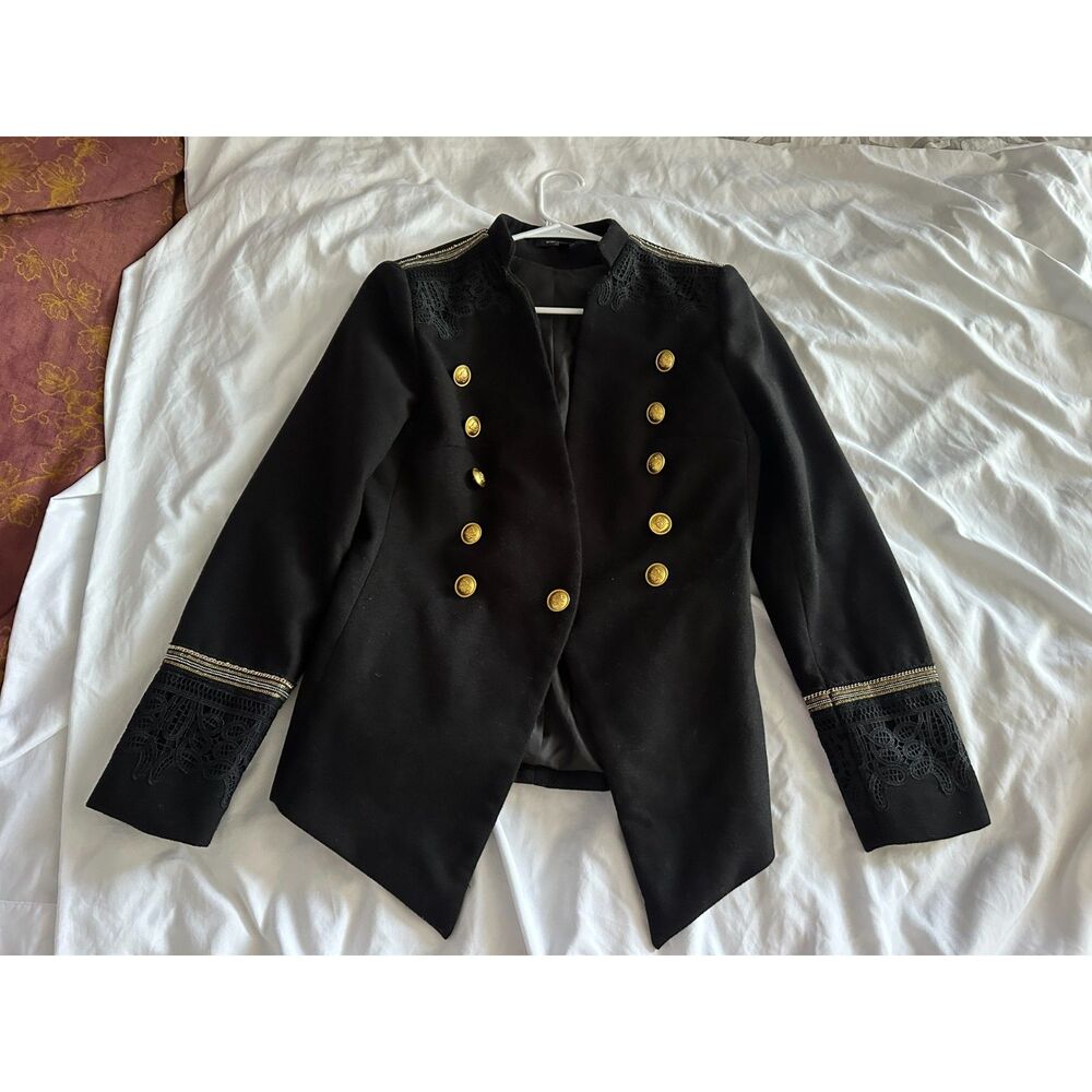 Romeo + Juliet Couture Military Blazer Black Gold Button Jacket Women M - Picture 6 of 10